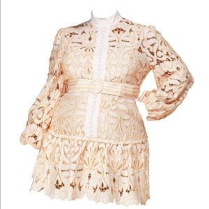 OffWhite Intricate Crochet Lace Pattern Mini Dress
